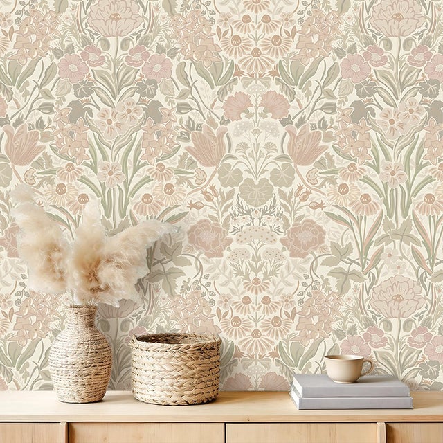 Papel pintado floral bohemio – Papel pintado decorativo para dormitorio – Papel pintado vinílico autoadhesivo (43 x 300 cm) – Impermeable