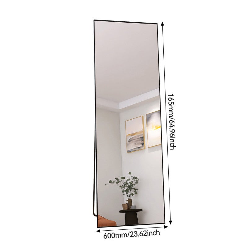 Miroir sur pied, 165 x 60 cm, grand miroir, cadre en alliage d'aluminium, verre trempé, miroir rectangulaire, noir - 5