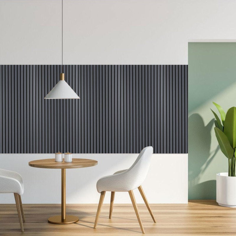 Panel de listones Revestimiento de pared natural Panel acústico de pared moderno de MDF en chapa de madera y fieltro 120x60x2,1cm Gris - 7
