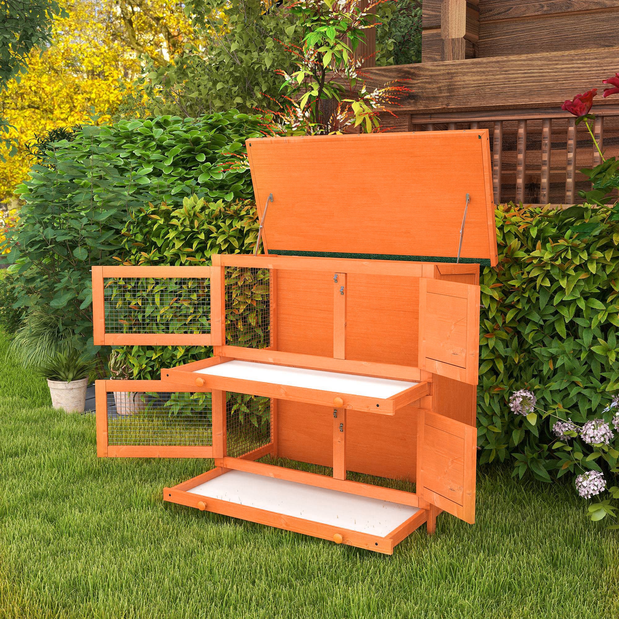 Coelheira de Madeira Exterior PawHut Madeira Natural Madeira de Abeto e Metal 90x45x90cm - 8