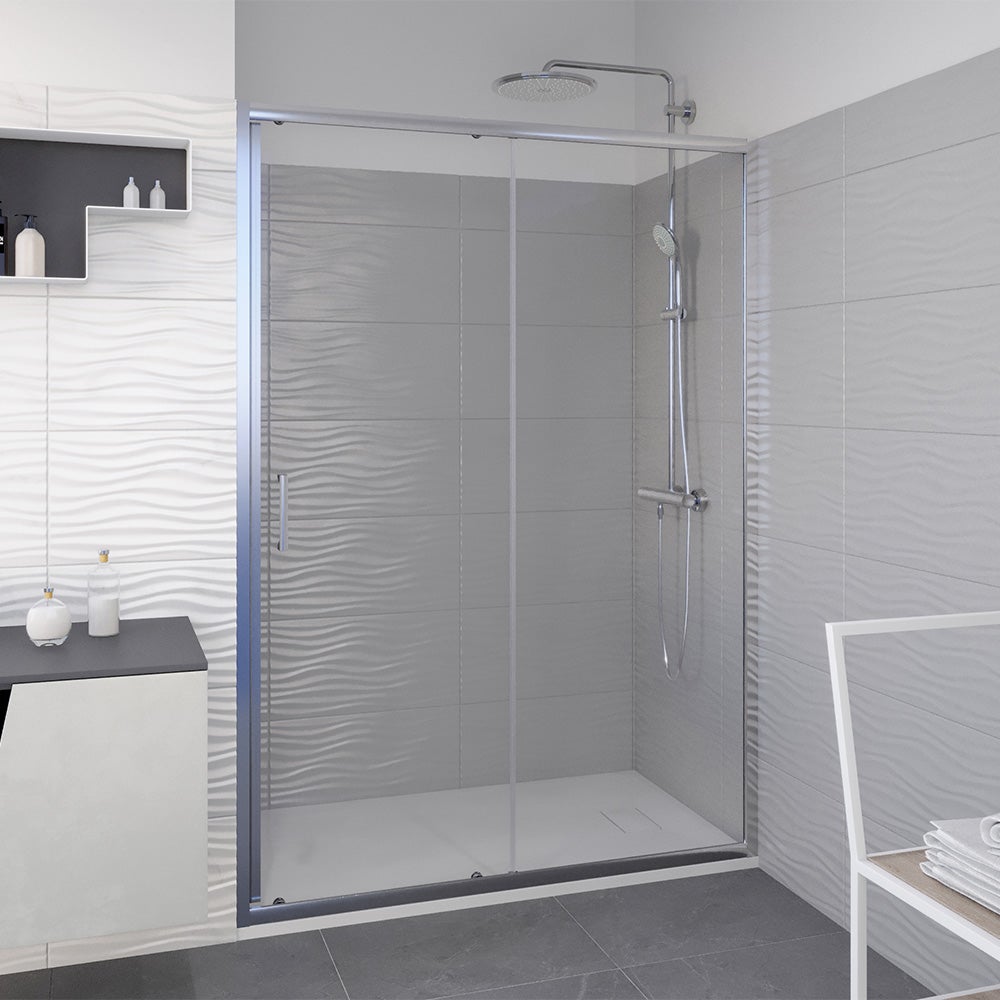 Porte De Douche Coulissante Idralite Prime 120cm - Verre Trempé 8mm Transparent, Anticalcaire - Neuf
