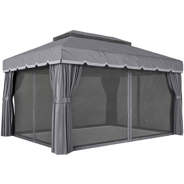 Cenador de Jardín Outsunny Aluminio, Poliéster Gris Oscuro 390x290x270 cm