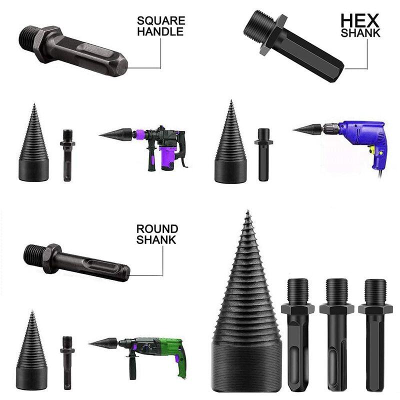 Foret de Fendage de Bois,Foret À Bois pour Fendre du Bois 42mm, Durable Outil De Broyage De Bois De Cône De Vis De Fendage avec 3 Poignées de Forage - 4