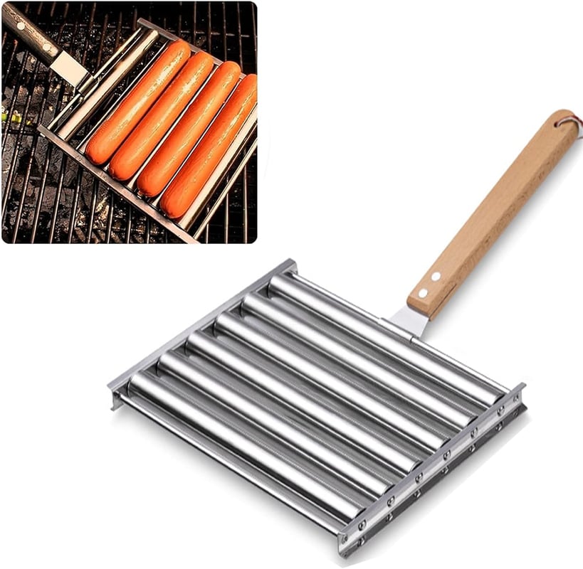 1 sztuka grill rolujący, stojak na kiełbaski ze stali nierdzewnej do hot dogów, odpowiedni do gotowania i grillowania na świeżym powietrzu - 14*16.5CM