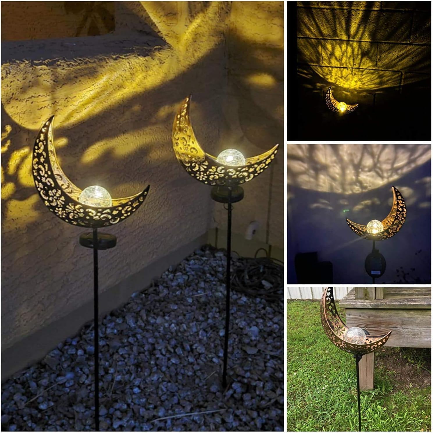 Lampe Solaire de Jardin en Forme de Lune - Boule en Verre - Décoration d'Extérieur pour Cour, Pelouse, Fée des Fleurs - Avec Piquet de Terre - 5