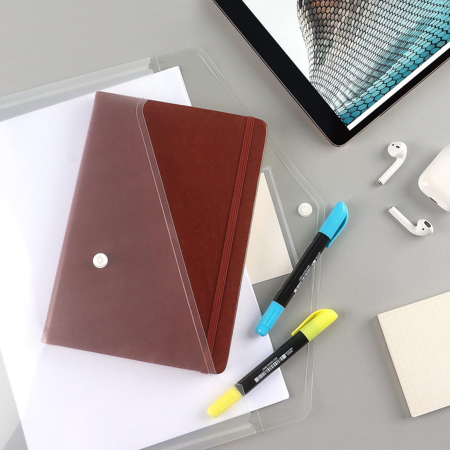 6 PCS Porte-Documents A4 Extensibles Avec Rabat Et Cordon - Pochette Plastique Pour Bureau Et École