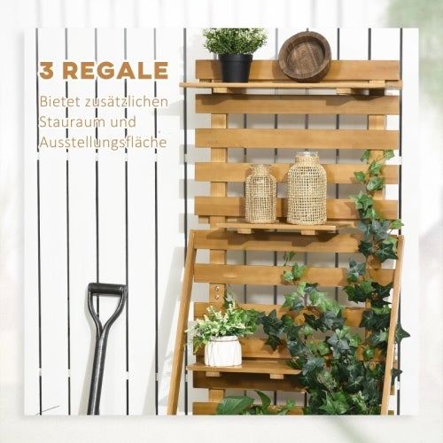 Jardinière surélevée avec treillis et 3 étagères, jardinière avec bac à fleurs pour plantes grimpantes en bois, marron 63x39x160cm - 5