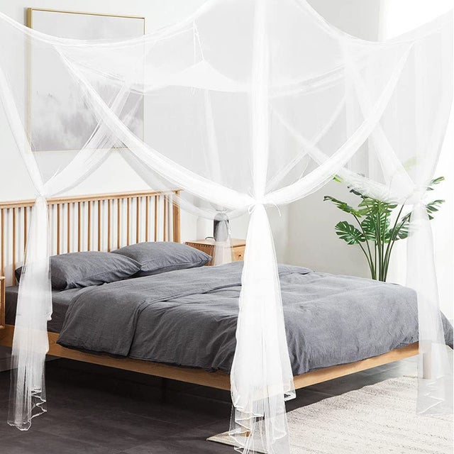 Moustiquaire d'été quatre portes, grande taille pour chambre, blanche - 190*210*240cm, crochet*4 + ancre*4 + corde en coton renforcé 8 m