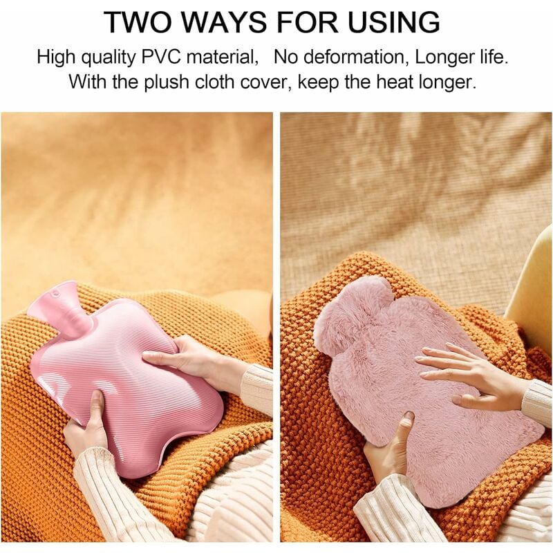 Bouillotte Peluche Avec Housse - 400 Ml, Maintien Chaud 4-8h - Sans BPA, Anti-fuite - Pour Douleurs, Confort, Cadeau (Rose)