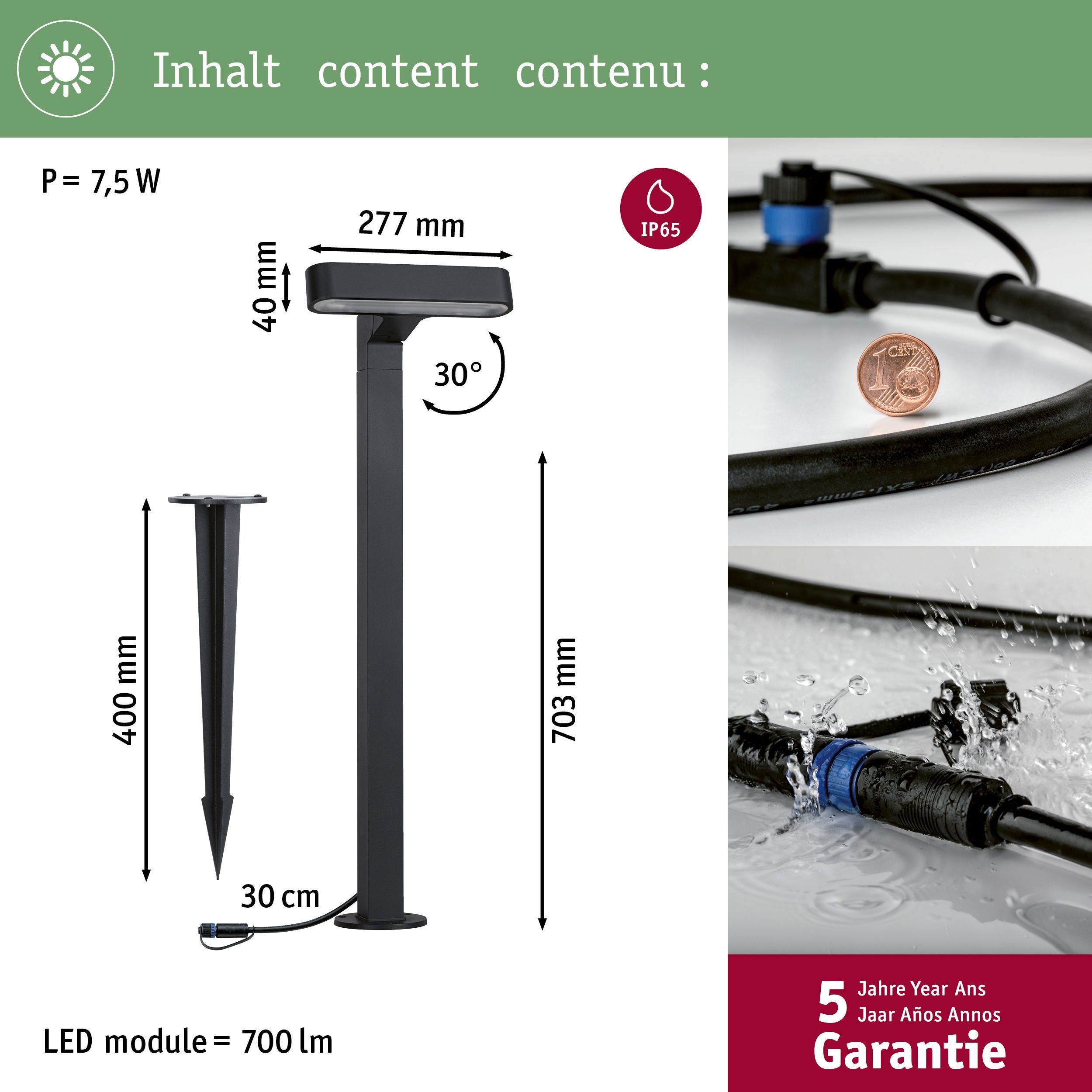 Plug & Shine Borne lumineuse LED Ito Luminaire individuel Orientation horizontale IP65 3000K 6W Anthracite - 4
