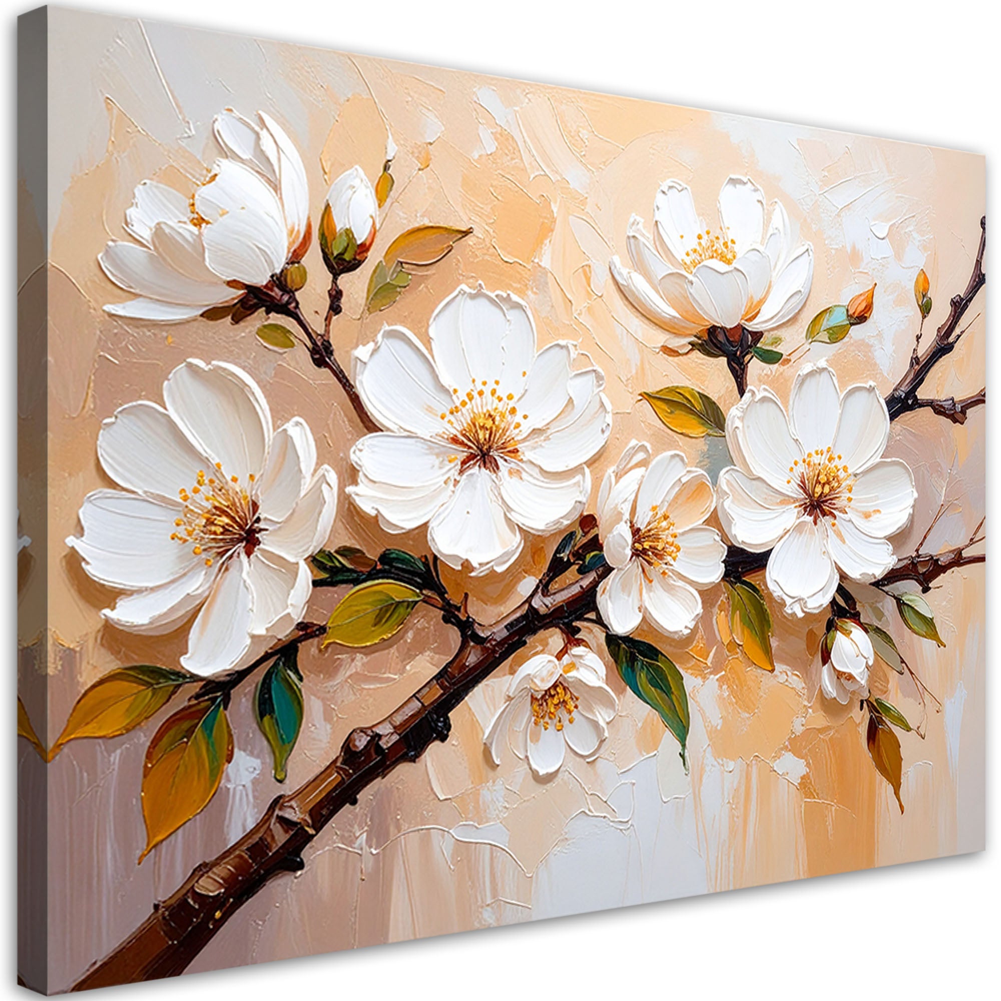 Obraz do salonu sypialni kremowe kwiaty imitacja farby olejnej 60x40