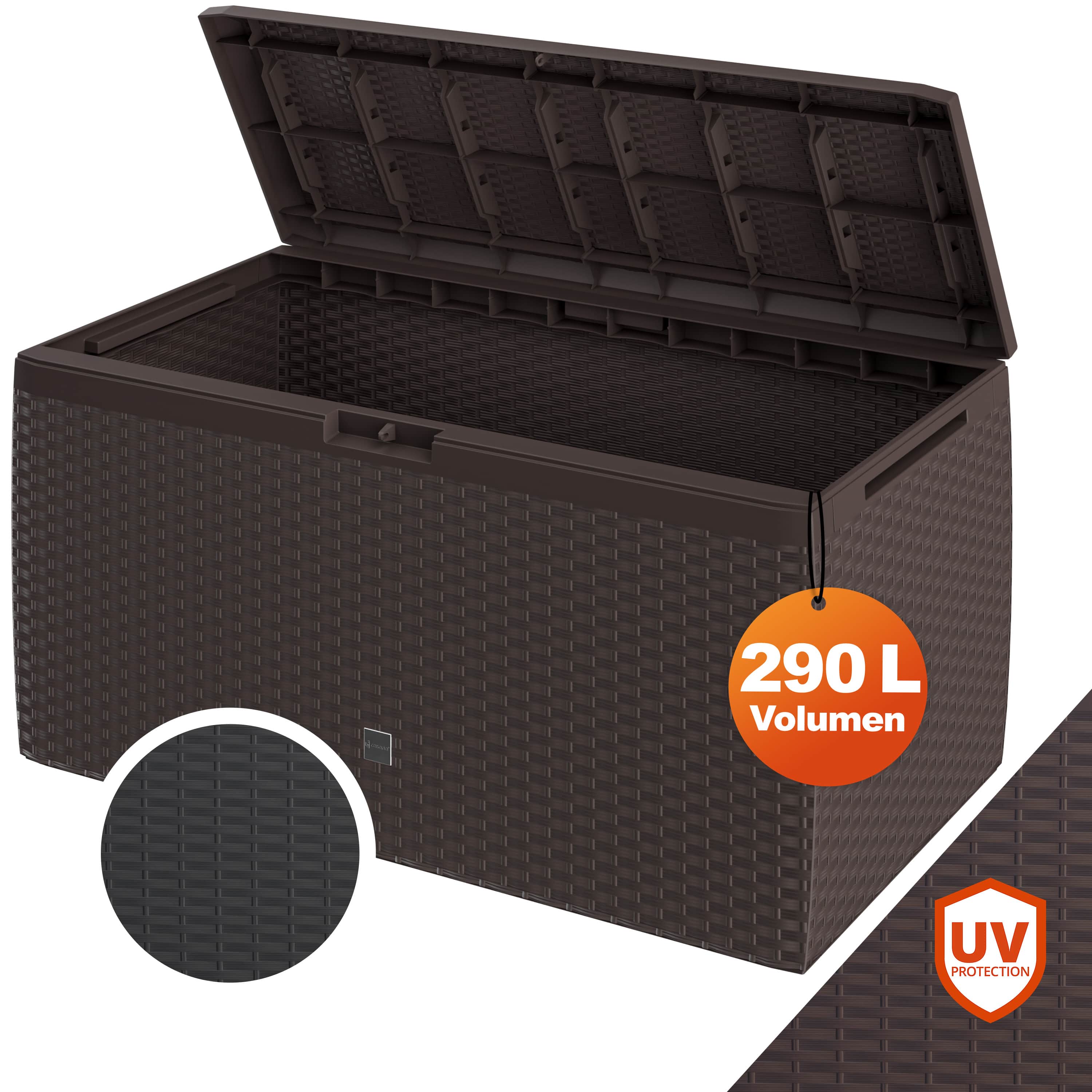 CASARIA® Coffre de rangement XXL Aspect Polyrotin Brun 290L Roulettes ...