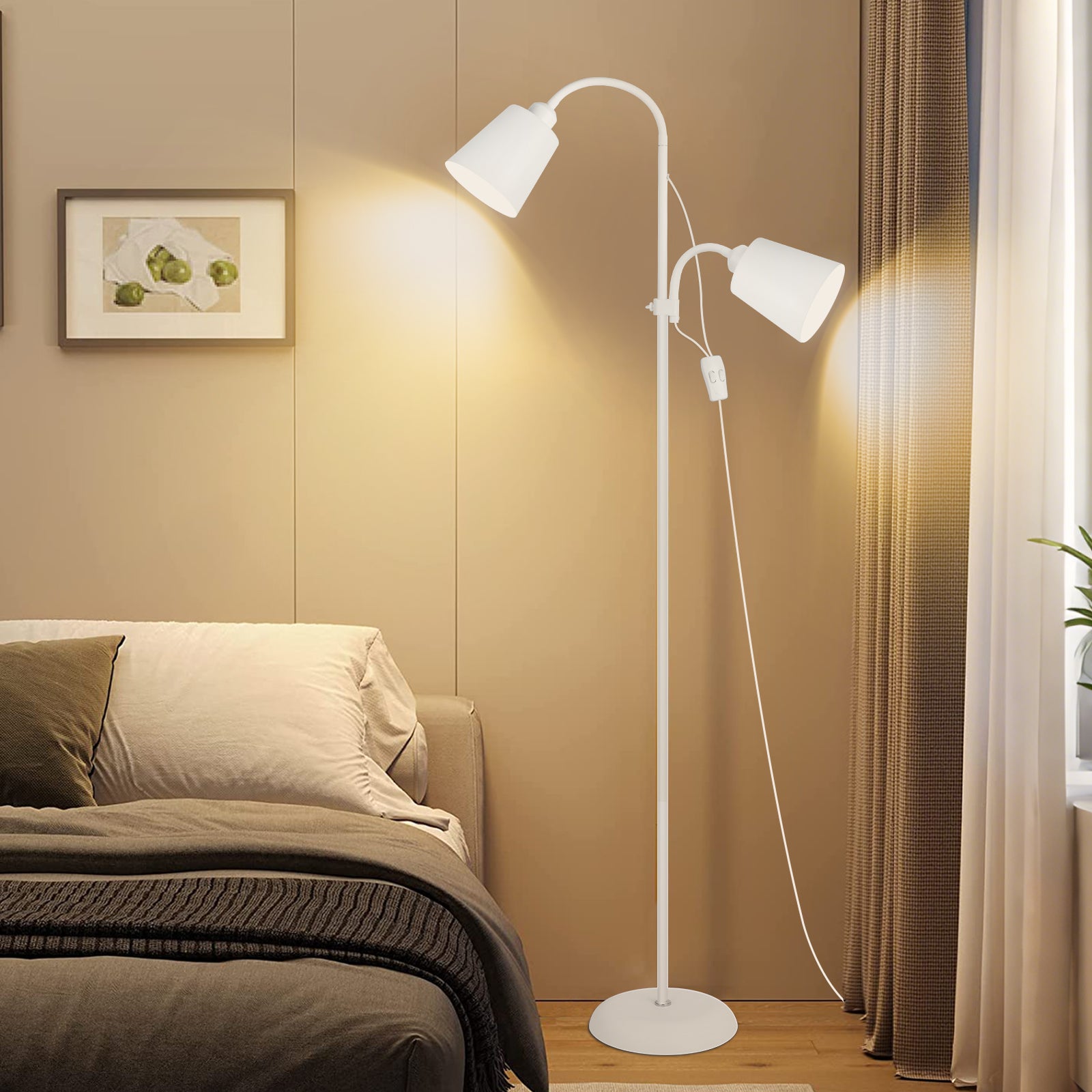 LOVHAUS Lampa Podłogowa do Salonu, Biały Metal, 2 Żarówki, Gniazdo E26 &amp; E27, Wysokość 170 cm, do Sypialni lub Salonu (bez żarówek)