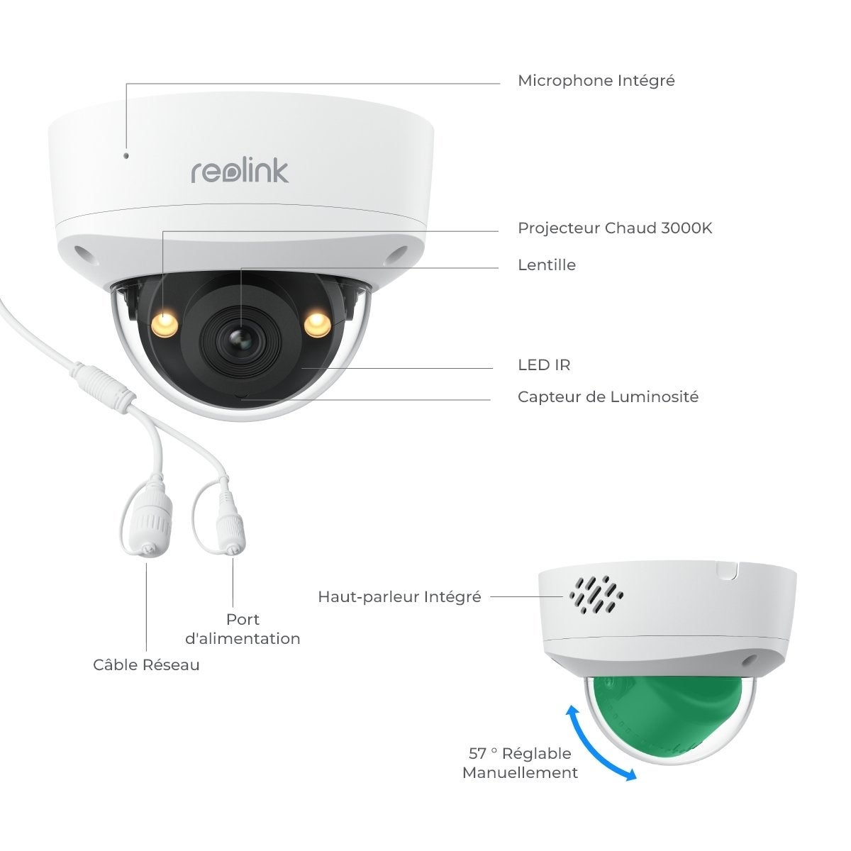 Caméra de surveillance 125°IK10 dôme 4K PoE filaire, Reolink - 8