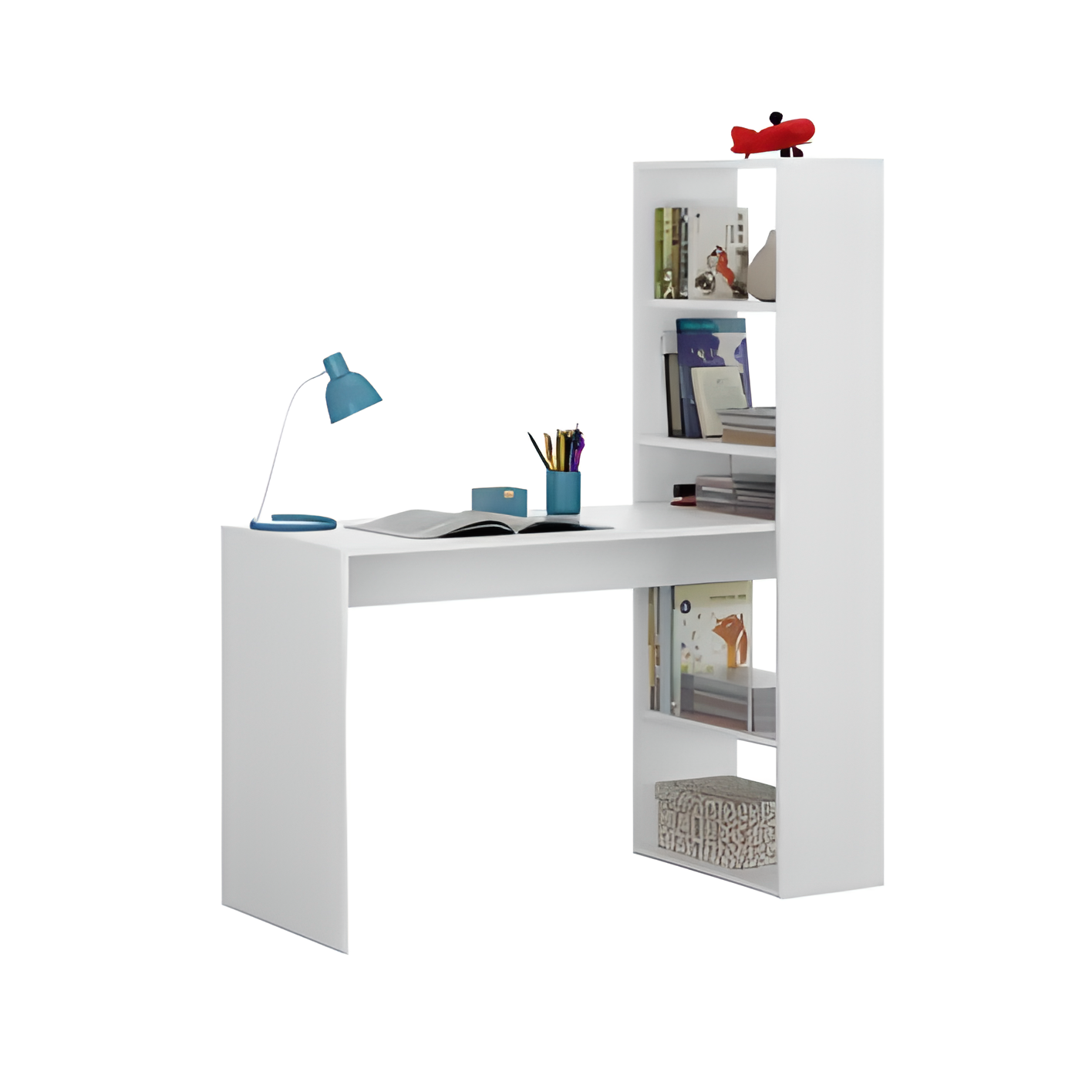 Scrivania per computer con scaffale reversibile, 5 vani portaoggetti, colore bianco, 122 cm (L) x 50 cm (P) x 140 cm (A) - 3