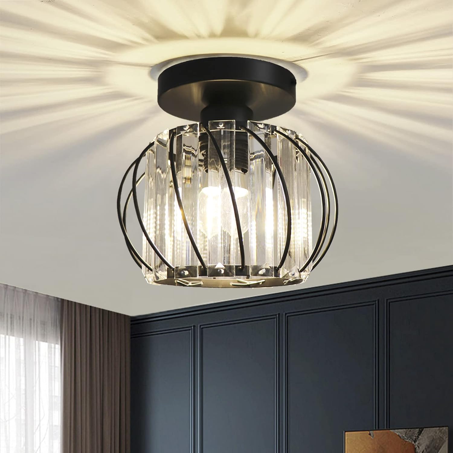 Lustre Plafonnier En Cristal AFSEMOS 15cm - Lampe Plafond Élégante Pour Salon, Cuisine, Chambre