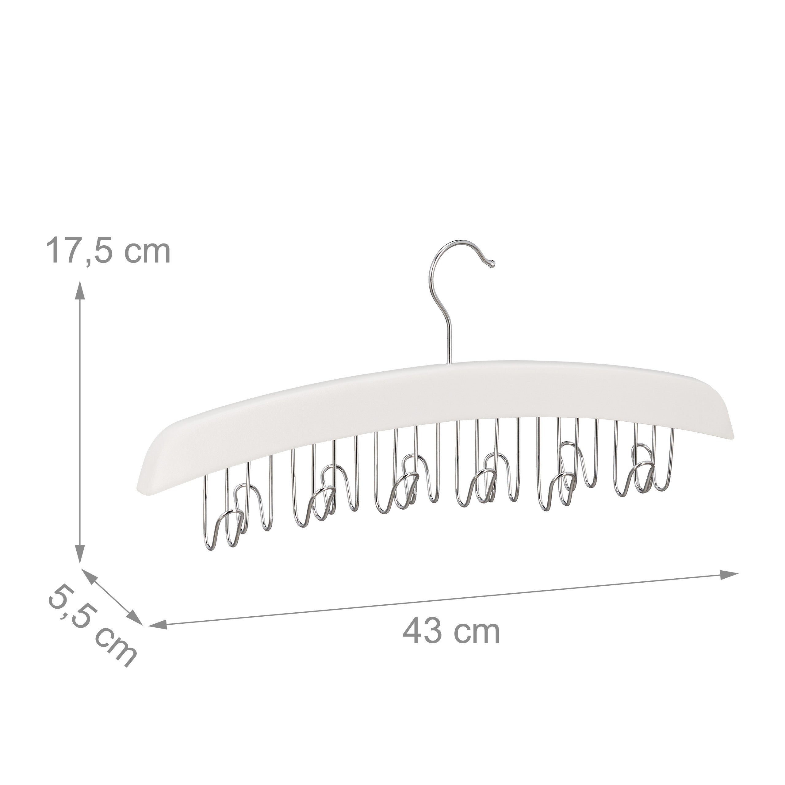 Porte-ceinture, armoire, 12 crochets rotatifs à 360°, bois de lotus, 17,5 x 43 x 5,5 cm, blanc/argenté, Relaxdays - 4