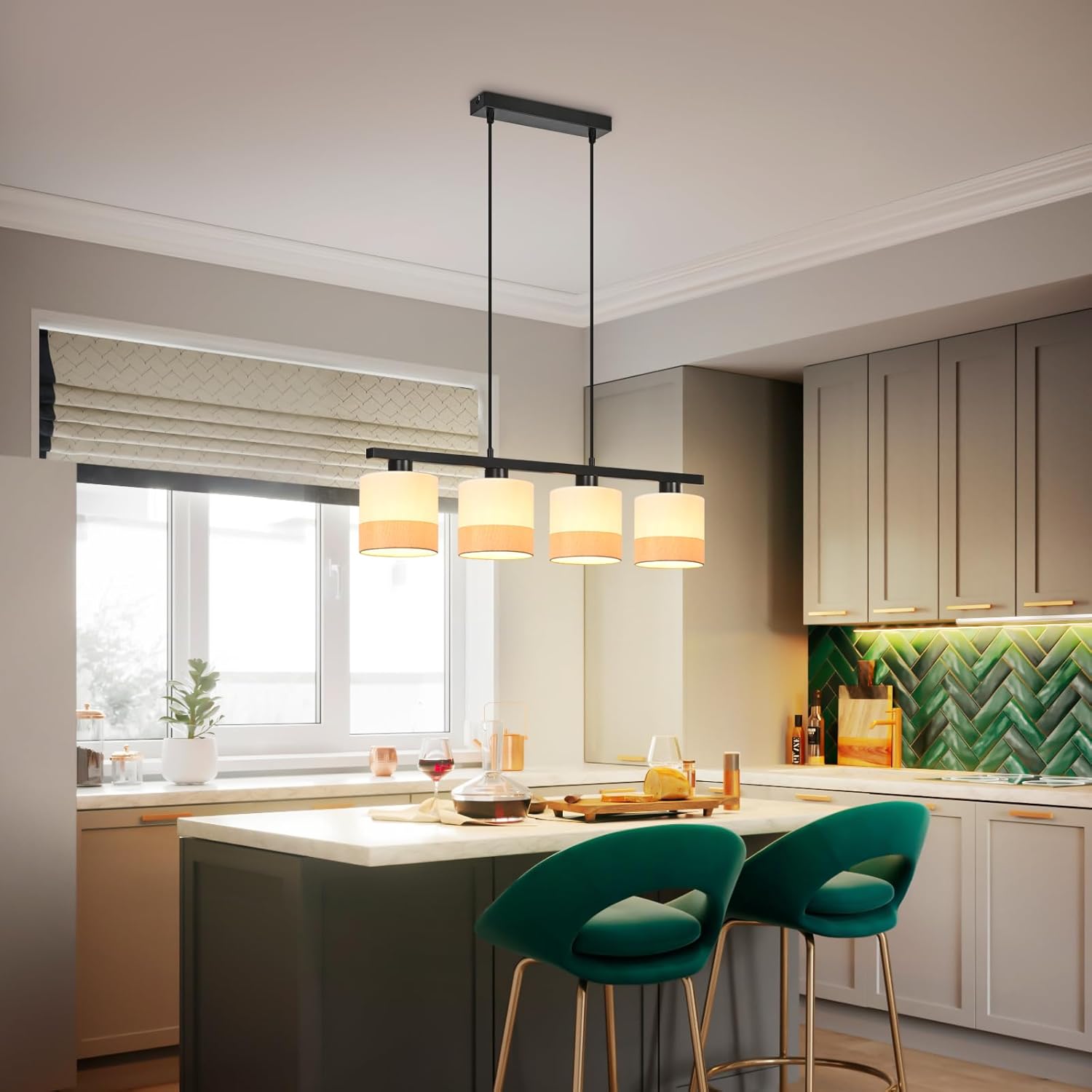 ZMH Lampa wisząca w stylu vintage w kolorze białym, 4 żarówki, gniazdo E27, regulowana wysokość, żarówka nie jest dołączona - 7
