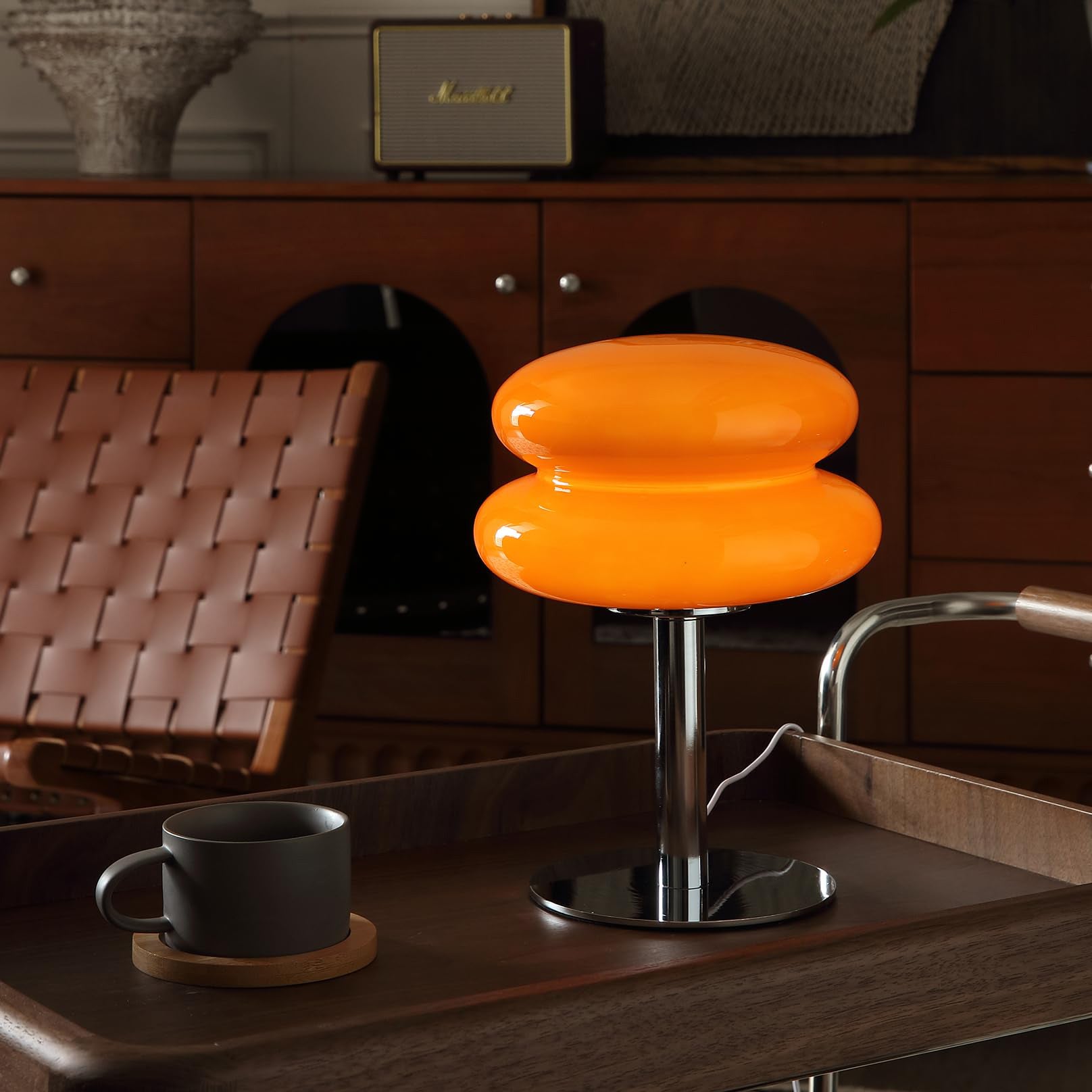 Lampe de table LED, lampe d'ambiance rétro en verre, lampe de bureau mignonne, lampe de chevet USB, veilleuse design, lumière chaude 3000 K (orange) - 6