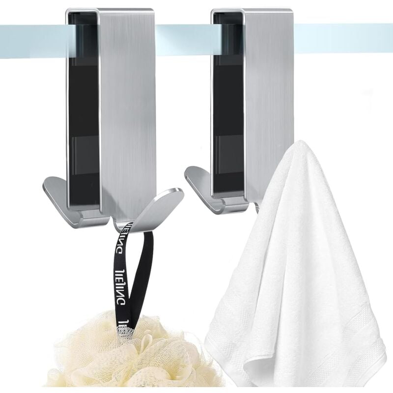 Zestaw 2 haczyków do zawieszania ręczników, bez wiercenia - ze stali nierdzewnej - do kabiny prysznicowej - wieszak na ręczniki - dwustronne