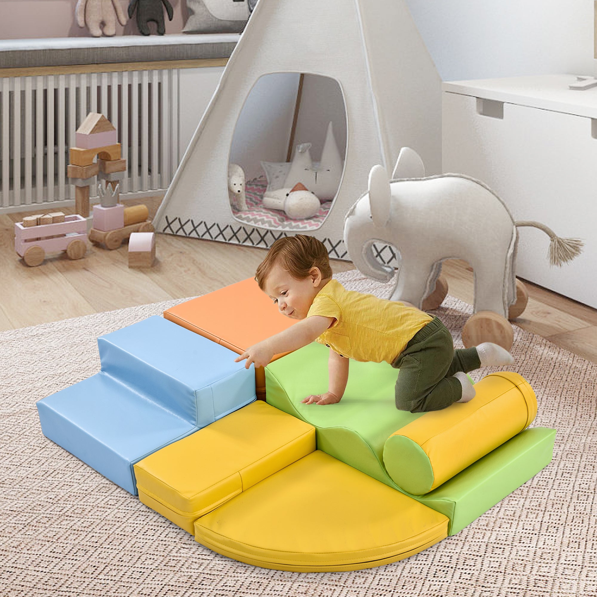 Ensemble de 6 grands blocs mous de construction pour enfants, jouet pour grimper, descendre en toboggan et ramper, en PU, multicolores. - 3