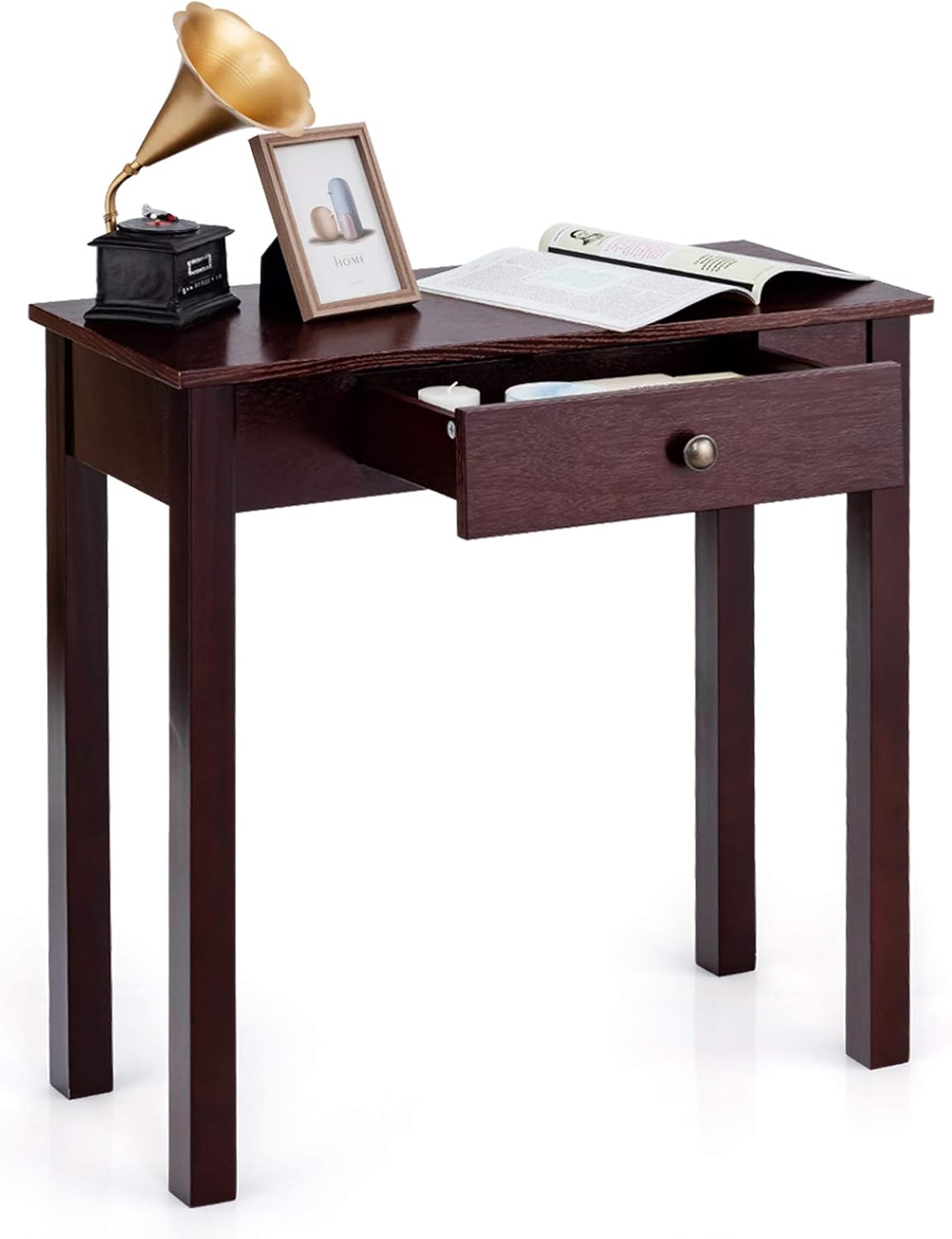 Stolik konsolowy z szufladą, wąski, stolik pomocniczy, przemysłowy z drewna, stół do przedpokoju, salonu, sypialni, 71 x 30 x 71 cm (brązowy)