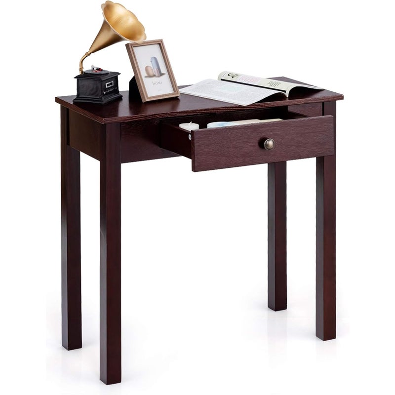 Stolik konsolowy z szufladą, wąski, stolik pomocniczy, przemysłowy z drewna, stół do przedpokoju, salonu, sypialni, 71 x 30 x 71 cm (brązowy)
