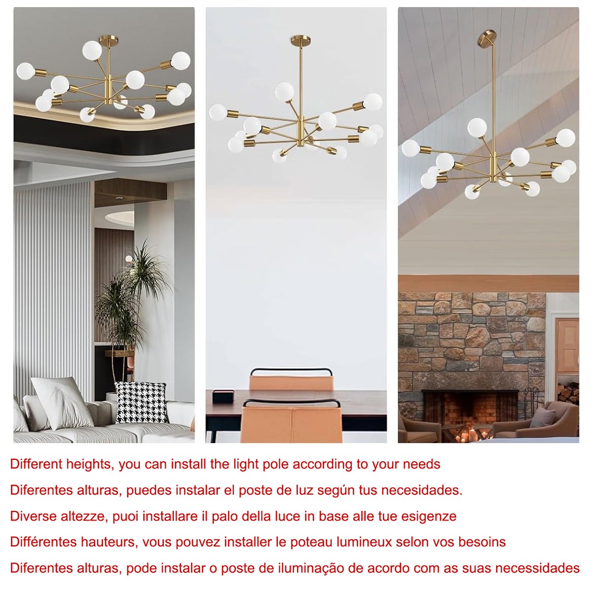 Żyrandol Sputnik, lampa wisząca 10-punktowa, styl retro industrialny, nowoczesny żyrandol (bez białej żarówki) - 6