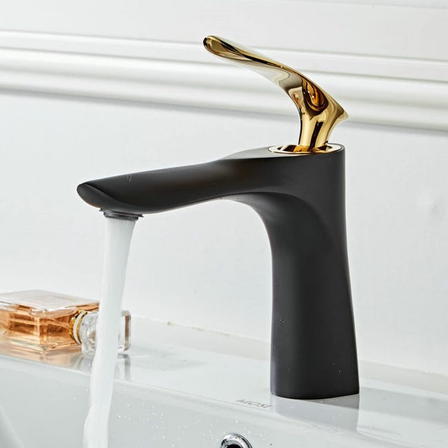 Czarno-złota bateria umywalkowa - Bateria umywalkowa