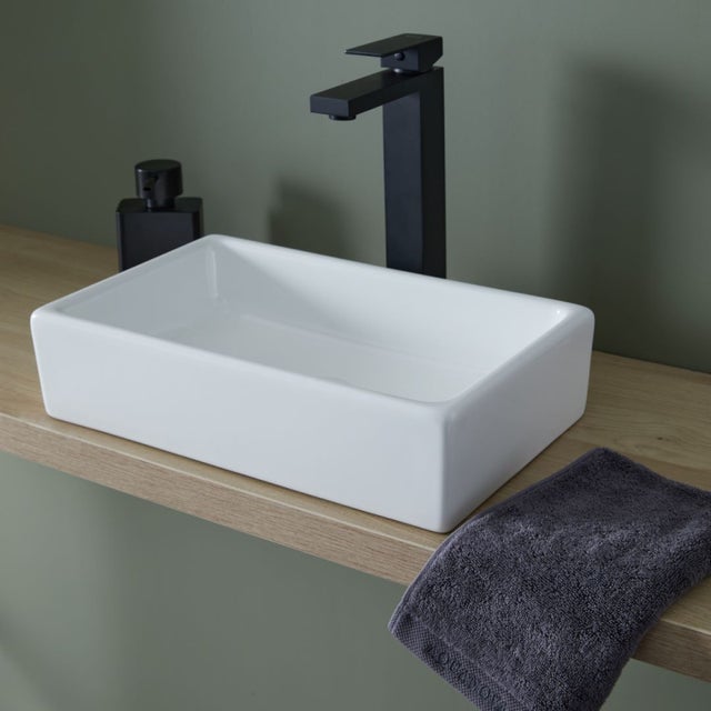Petit lave-mains 30x18 cm, céramique blanche avec trou de robinet
