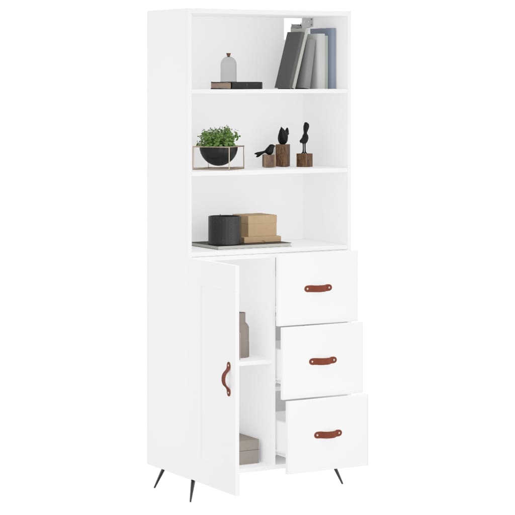 Buffet haut Blanc 69,5x34x180 cm Bois d'ingénierie - 3