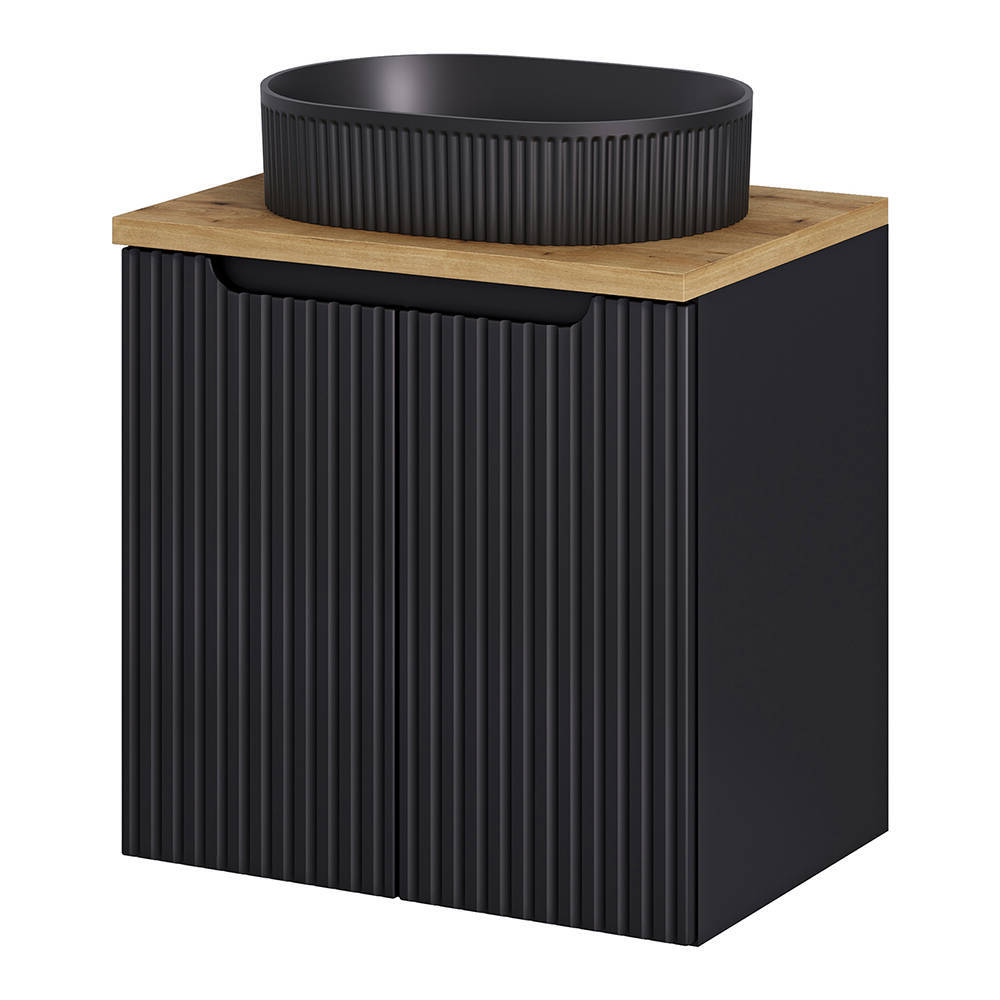 Mueble bajo newport con lavabo ovalado 2 puertas 60x71x40 cm - negro/roble [en.casa]