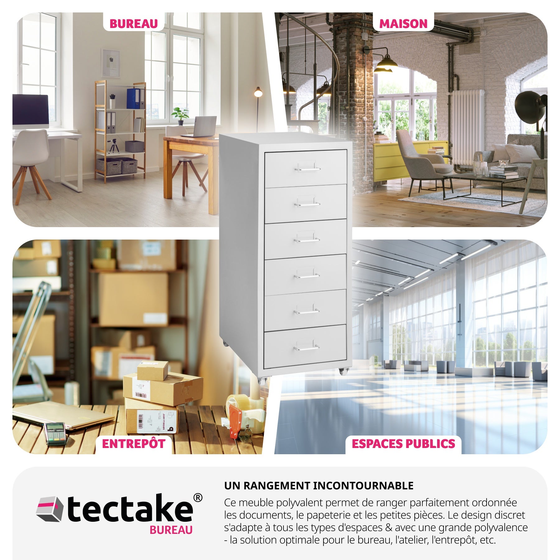 Caisson de bureau roulant en métal 41x28x69cm en acier TECTAKE - 7