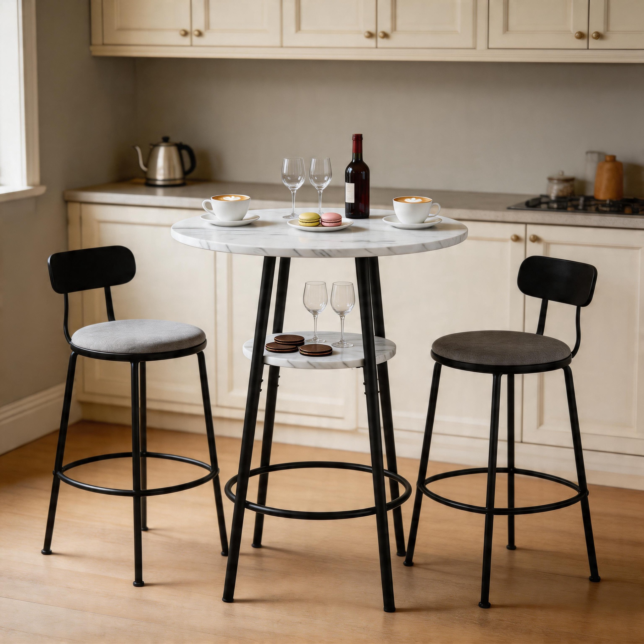 Table de bar avec rangement, plateau effet marbre blanc, structure en ...