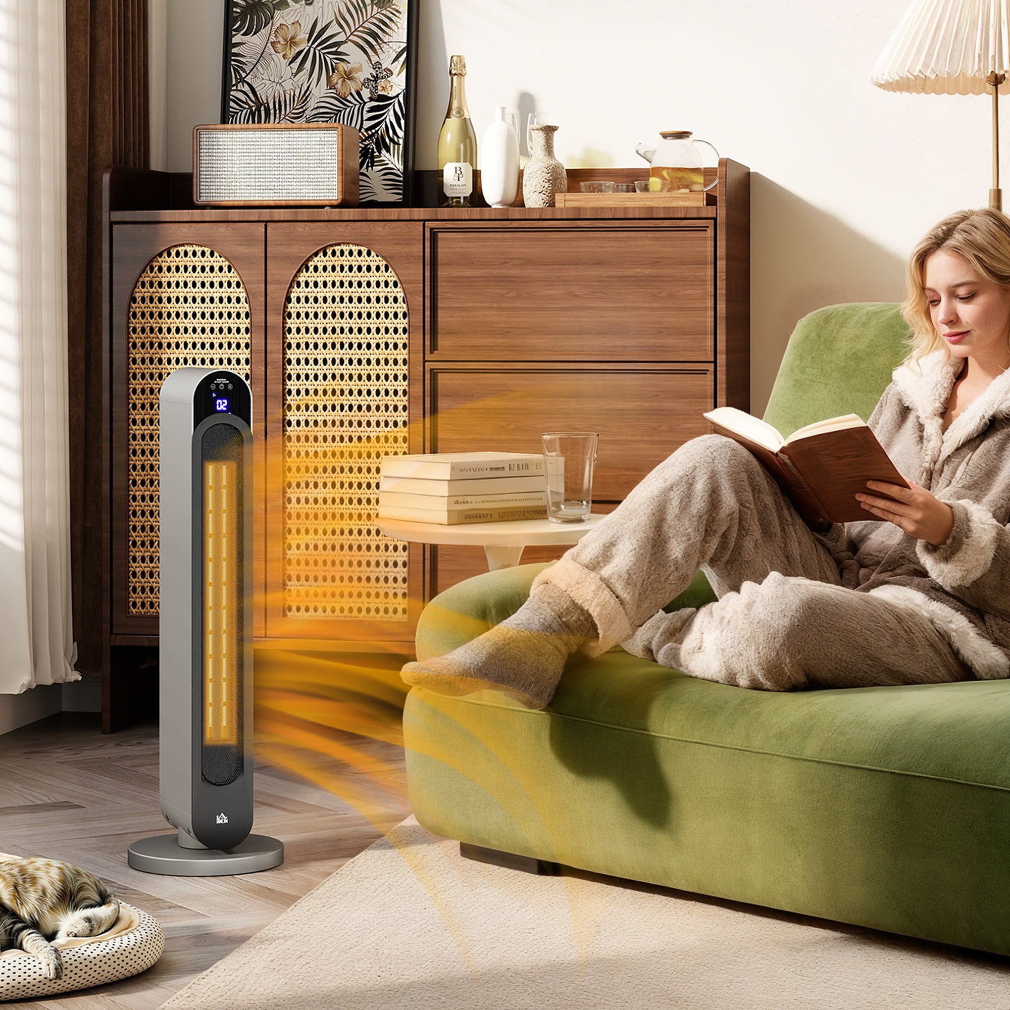 Homcom Calefactor Cerámico De Torre 1100/2200W Calentador Vertical Con Mando A Distancia Pantalla Led Temporizador De 12H Termostato 3 Modos Negro Cerámico, Leroy Merlin