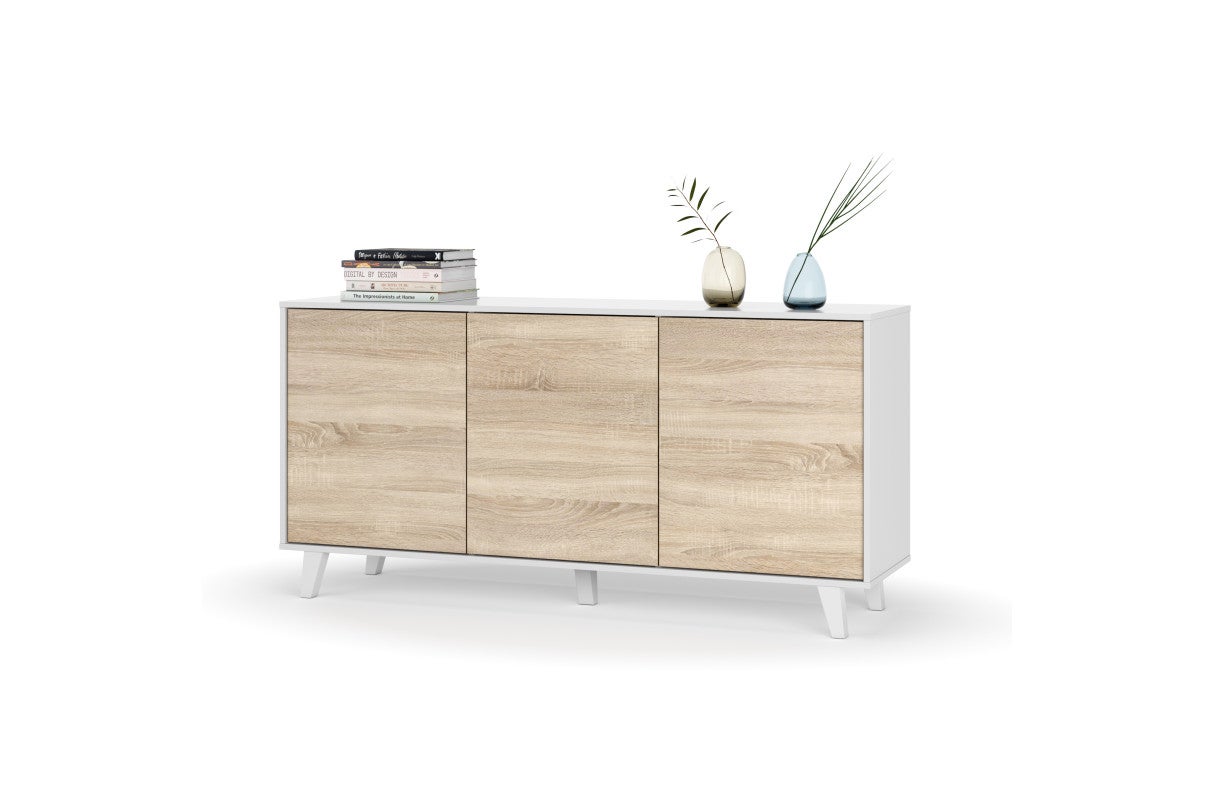 Buffet scandinave ABBY 3 portes L154cm - Blanc / Bois - 6