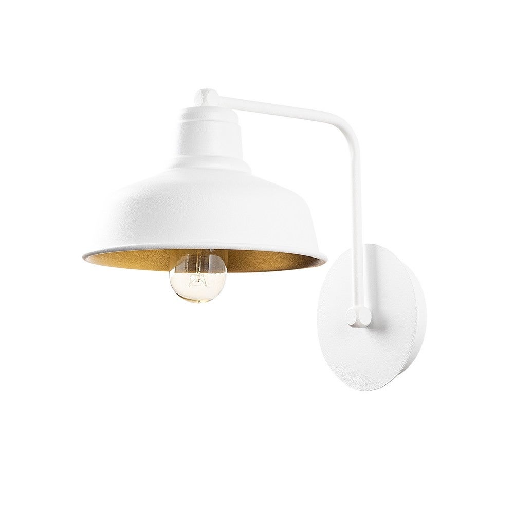Lampa ścienna Harvey w stylu vintage z białym metalowym kloszem i złotym wnętrzem