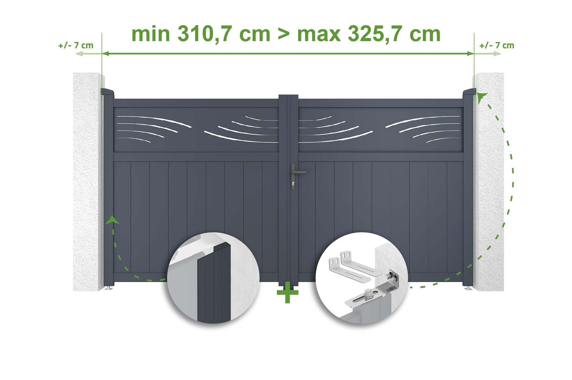 Brama skrzydłowa regulowana szerokość 3m HALTI H.160cm szara aluminiowa