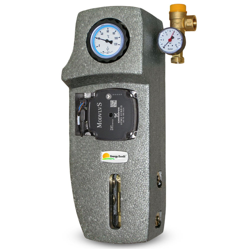 Módulo solar unidireccional de 1 m, caudalímetro de 8-28 l/min y bomba híbrida grundfos upm3 25/70