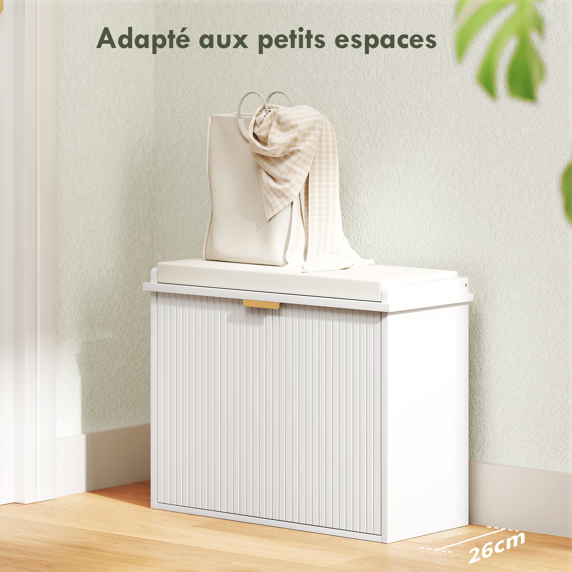 Rangement Banc à chaussures avec coussin d'assise rembourré et tiroir rabattable pour couloir chambre 62 x 26 x 47,5 cm - blanc - 6