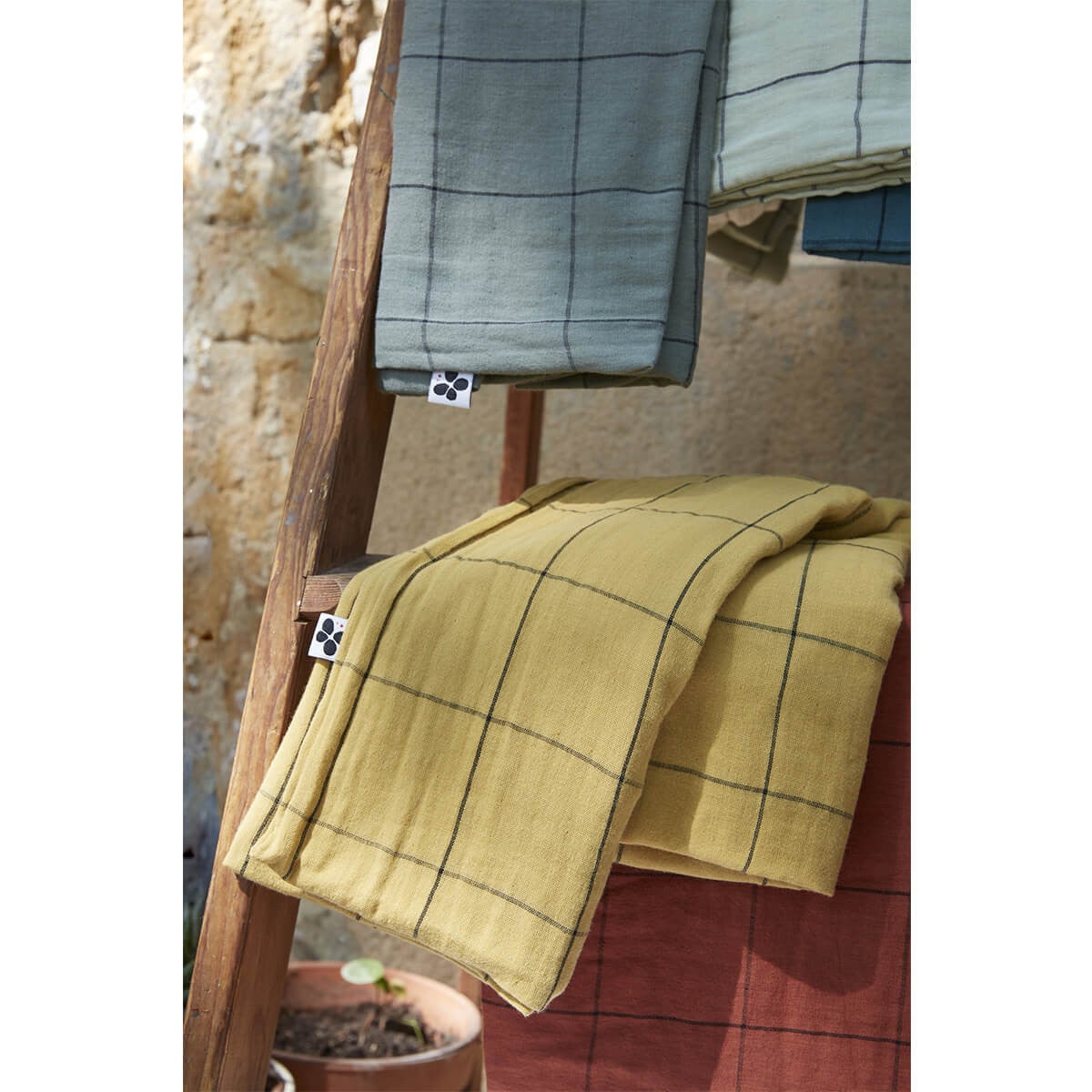 OUREA MOTIF - Taie d'Oreiller 60x60cm Gaze de Coton Terracotta à Grands Carreaux - 5