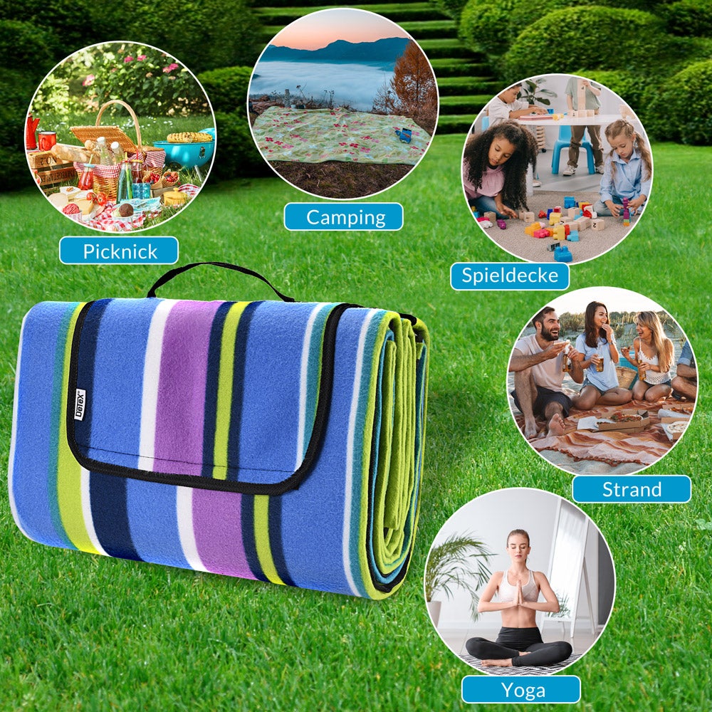 Couverture De Pique-Nique Imperméable XXL 200x200cm - Tapis Extérieur Pour Plage, Camping Ou Jardin | 3 Couches Isolantes