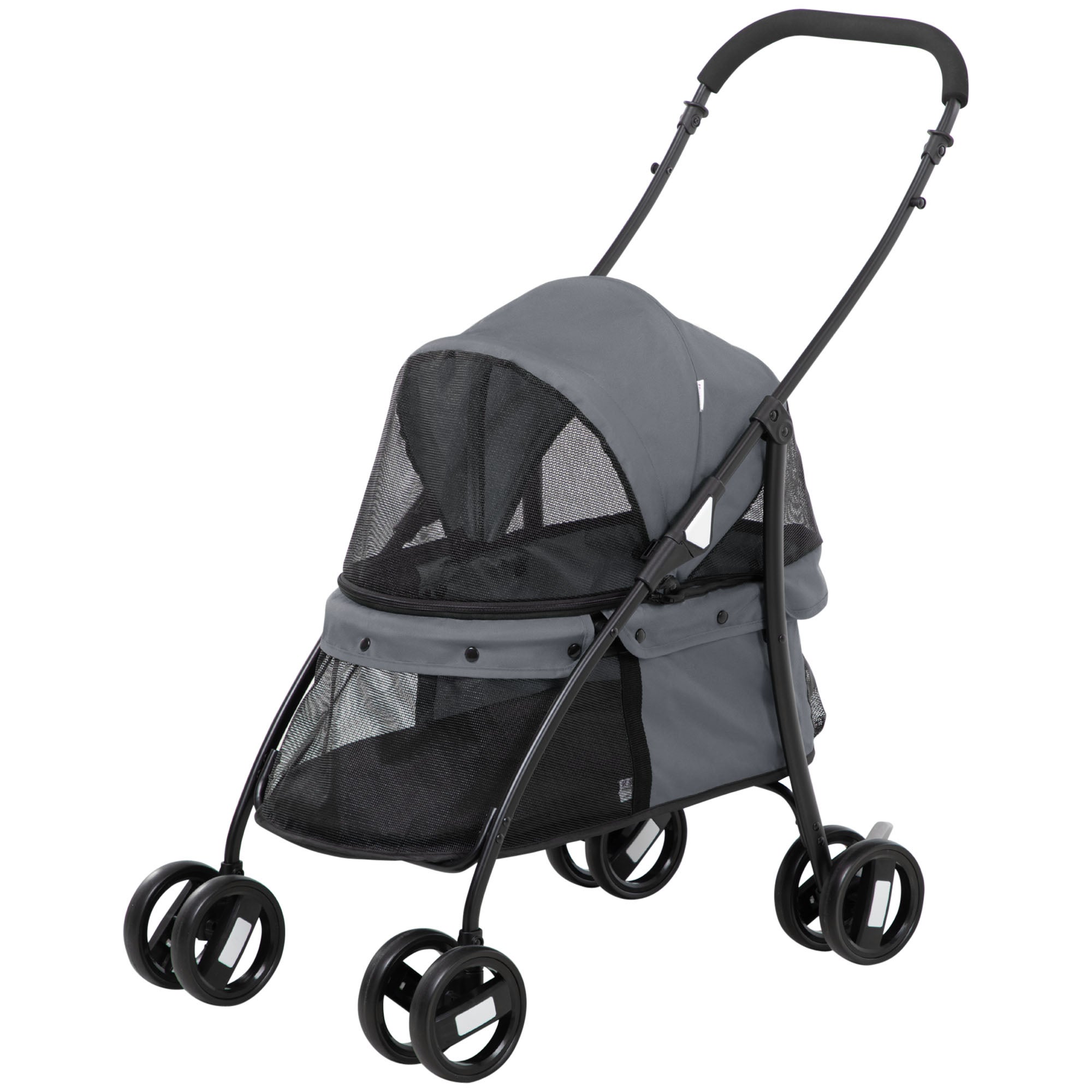 Carrinho cão dobrável teto ajustável bolsa 2 guias 82x47x97cm cinza - 2