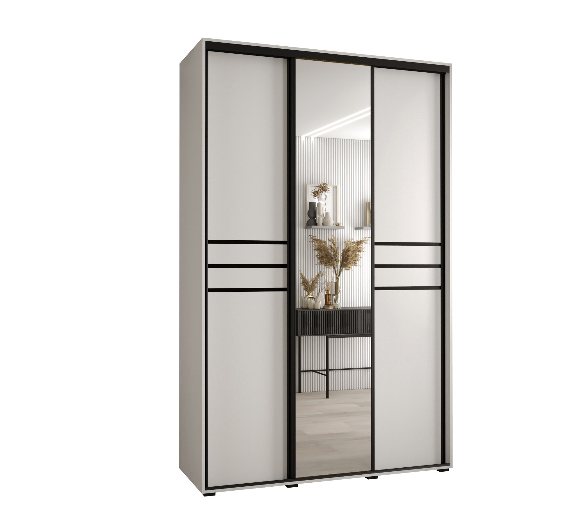Szafa przesuwna z lustrem wysoka Davos 11 150 x 60 x 235,2 cm biały + biały + u. czarny - Abiks Meble