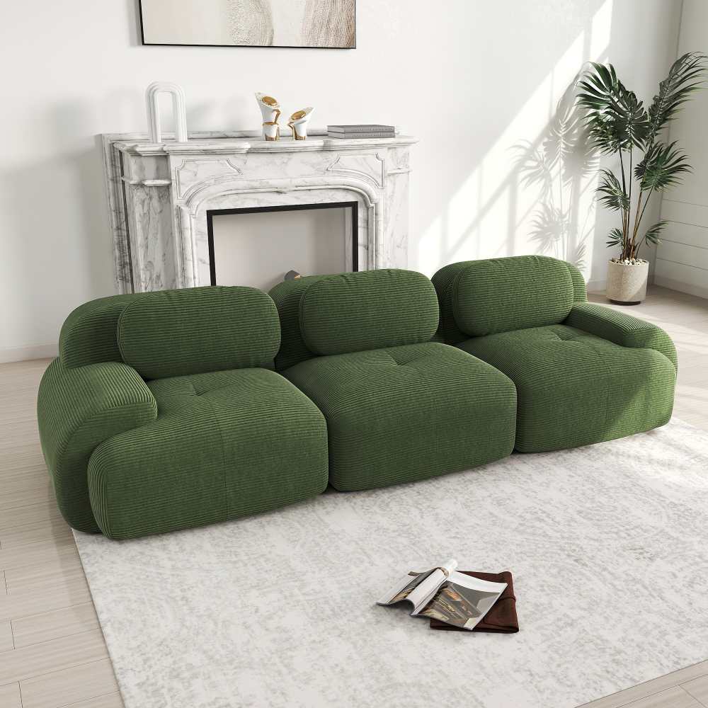 Sofa modulable 3 places en cord premium, rutschfest, sans montage, accoudoirs ergonomiques - 3