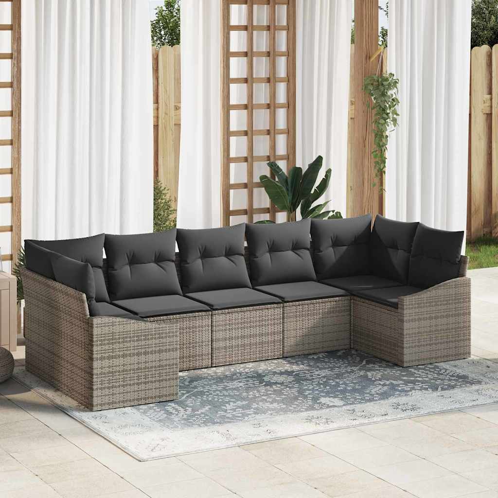 Zestaw Sof z poduszką 7 pcs Szary polirattan vidaXL