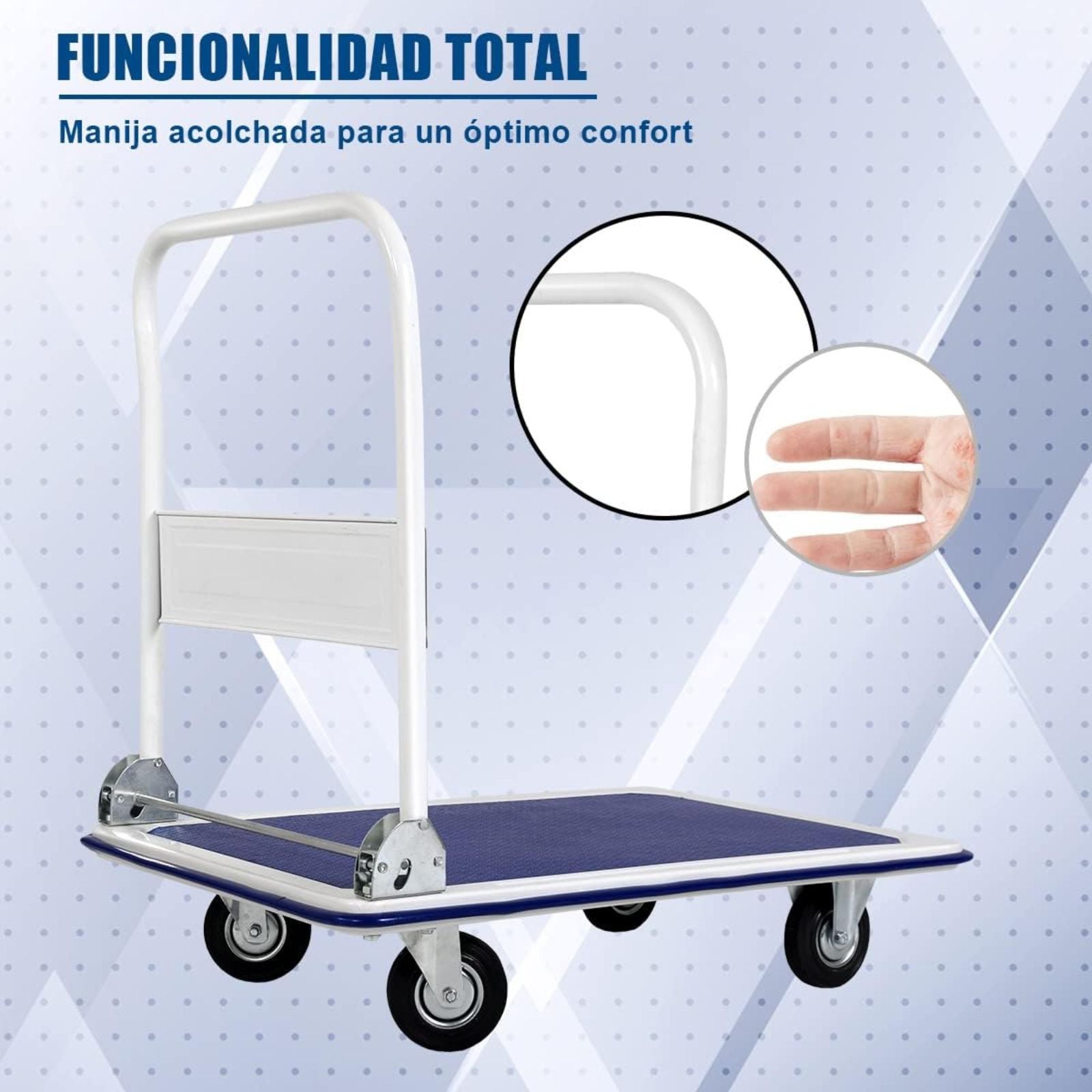 Carrinho Plataforma Dobrável DASCK – 150 kg – Aço Reforçado – Compacto e Robusto – Azul/Branco - 8