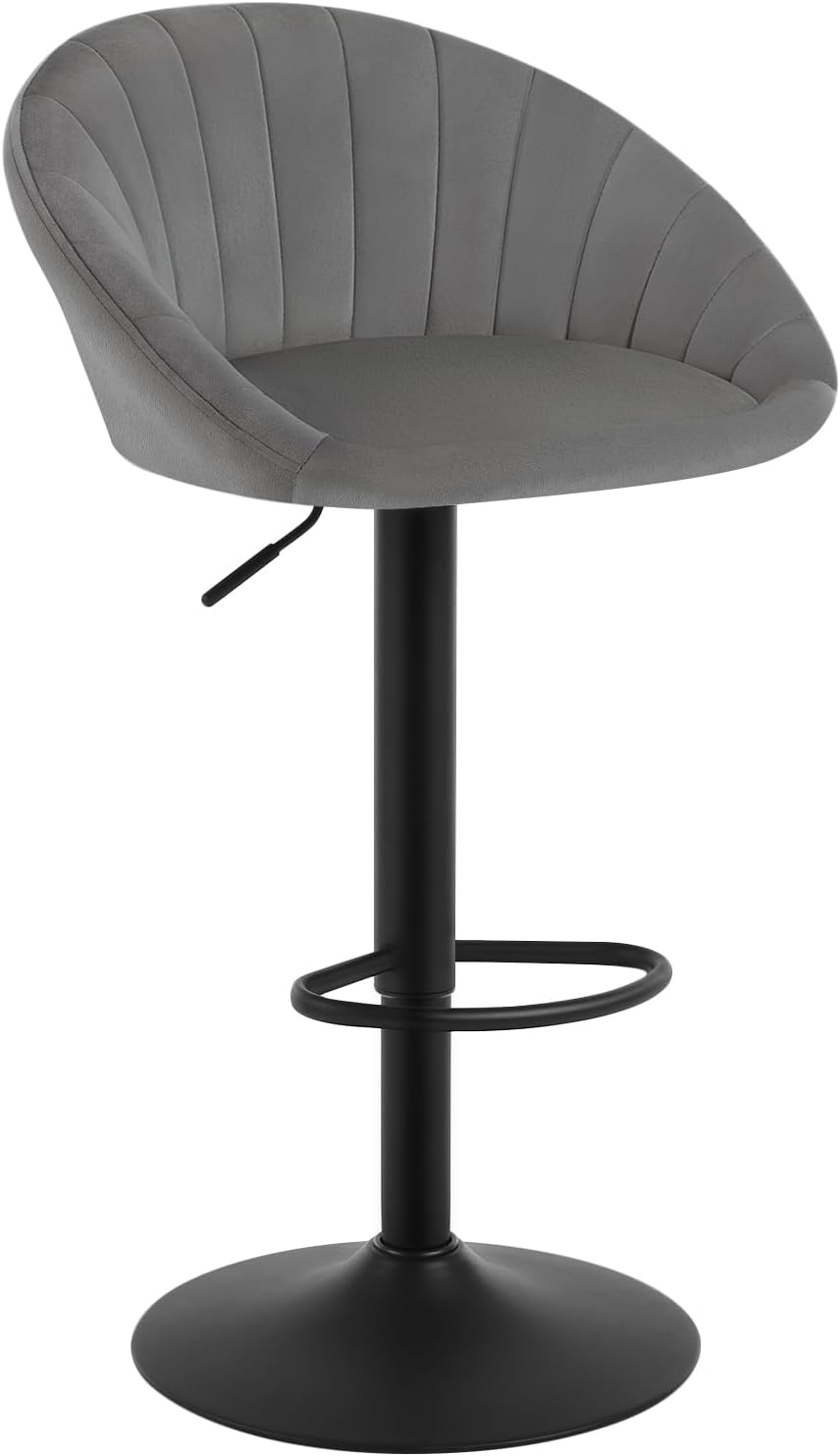 WOLTU Lot De 2 Tabourets De Bar En Lin Gris - Chaise Haute Réglable Pivotante 360° Avec Dossier BH438gr-2