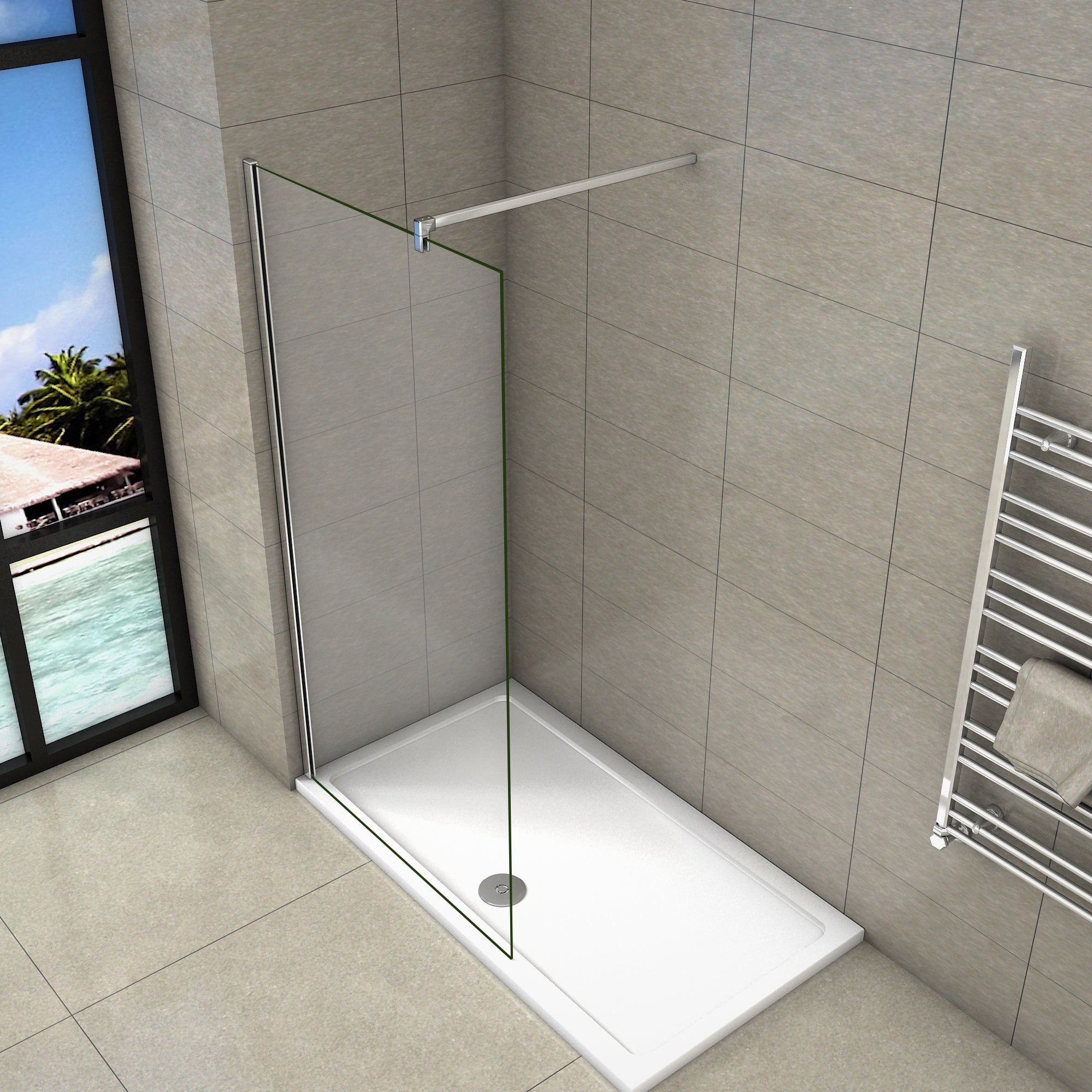 Parete Doccia Walk In Vetro Temperato Trasparente Anticalcare 8 mm Con Barra Stabilizzatrice &nbsp;Tagliabile&nbsp;da&nbsp;140 cm misura 60x200 cm - 2