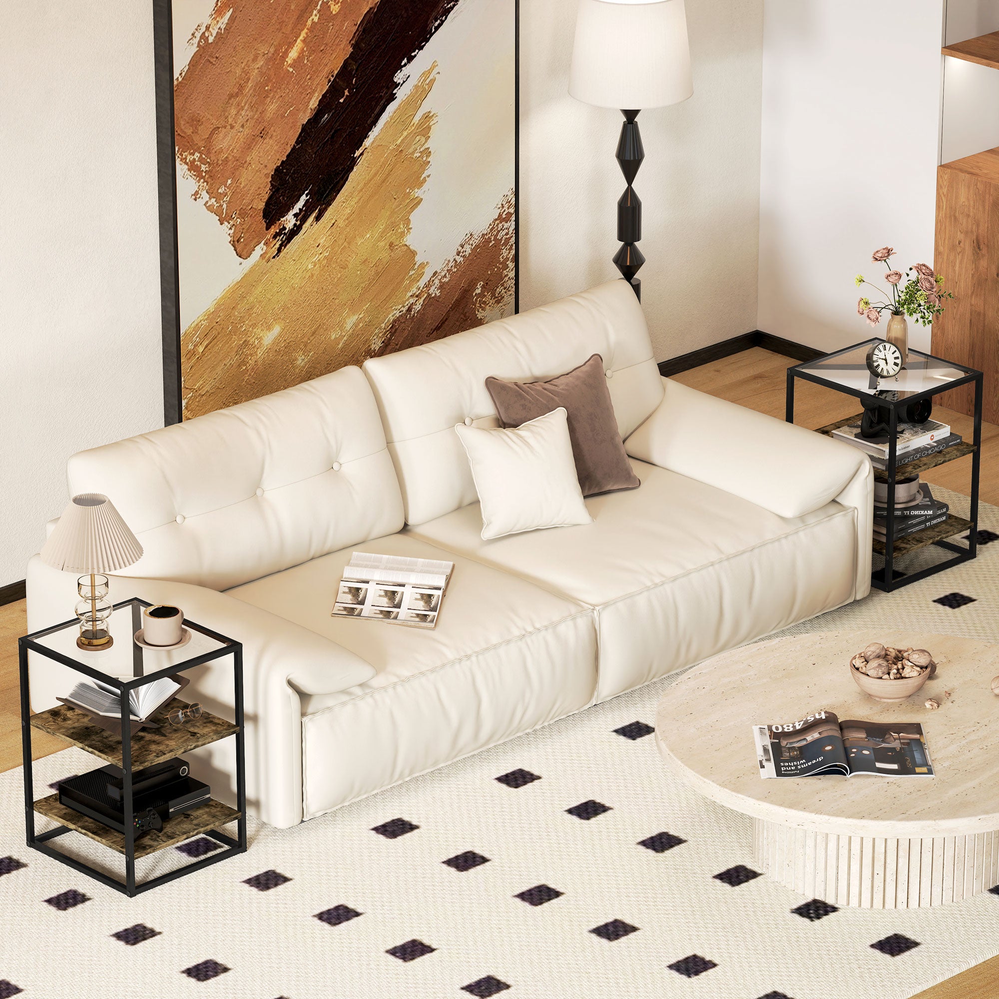 Lot de 2 bouts de canapés design 2 étagères plateau verre trempé - 2